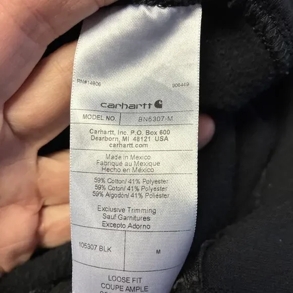 Carhartt Men's Med Black Sweatpants Loose Fit Midweight Tapered BN5307-M - Picture 11 of 11